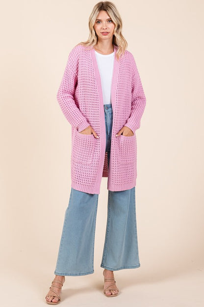 Mittoshop Open Front Long Sleeve Longline Cardigan-S/M/L