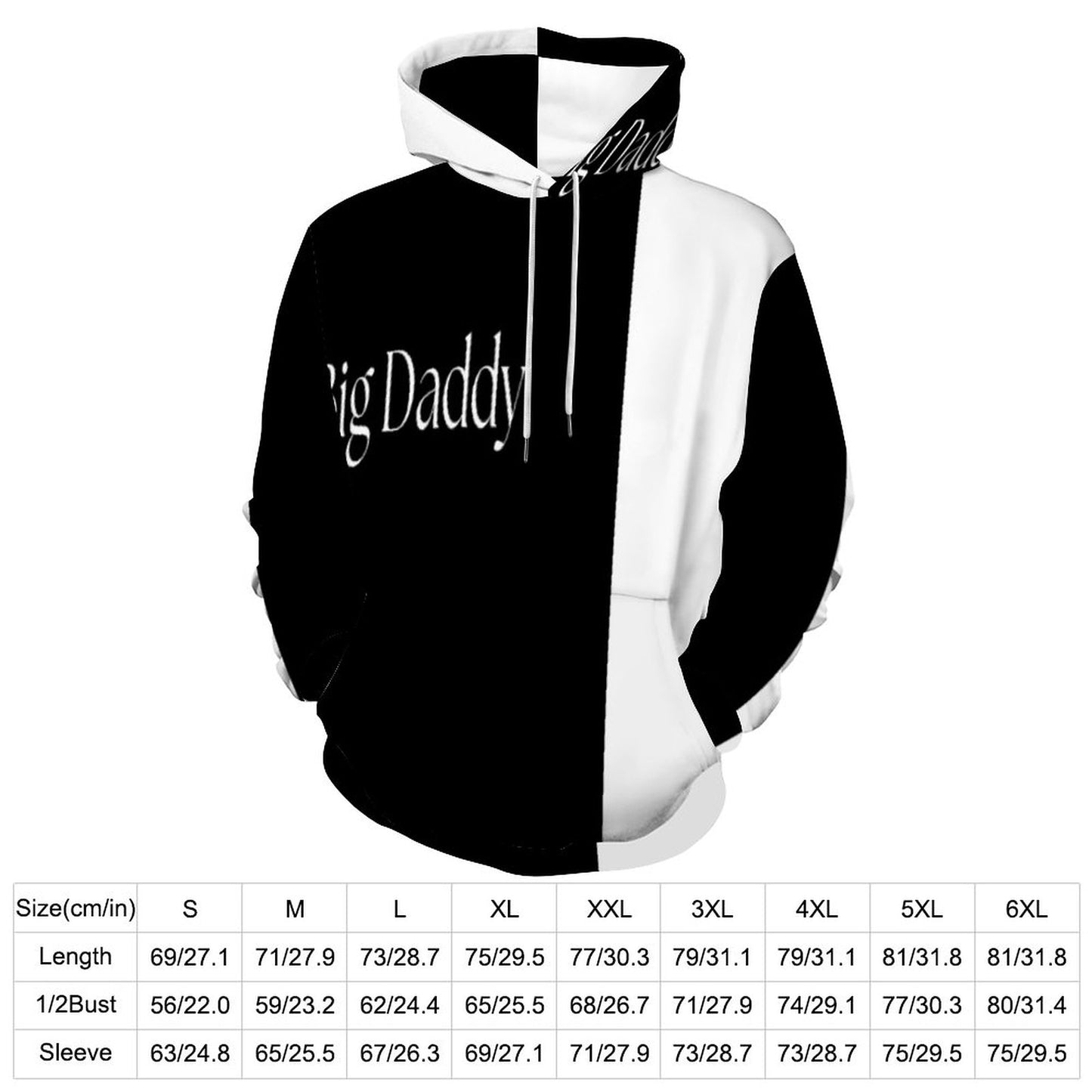 Men's Cool Hoodie with Double-layer Cap- S-6XL-BIG DADDY b/w