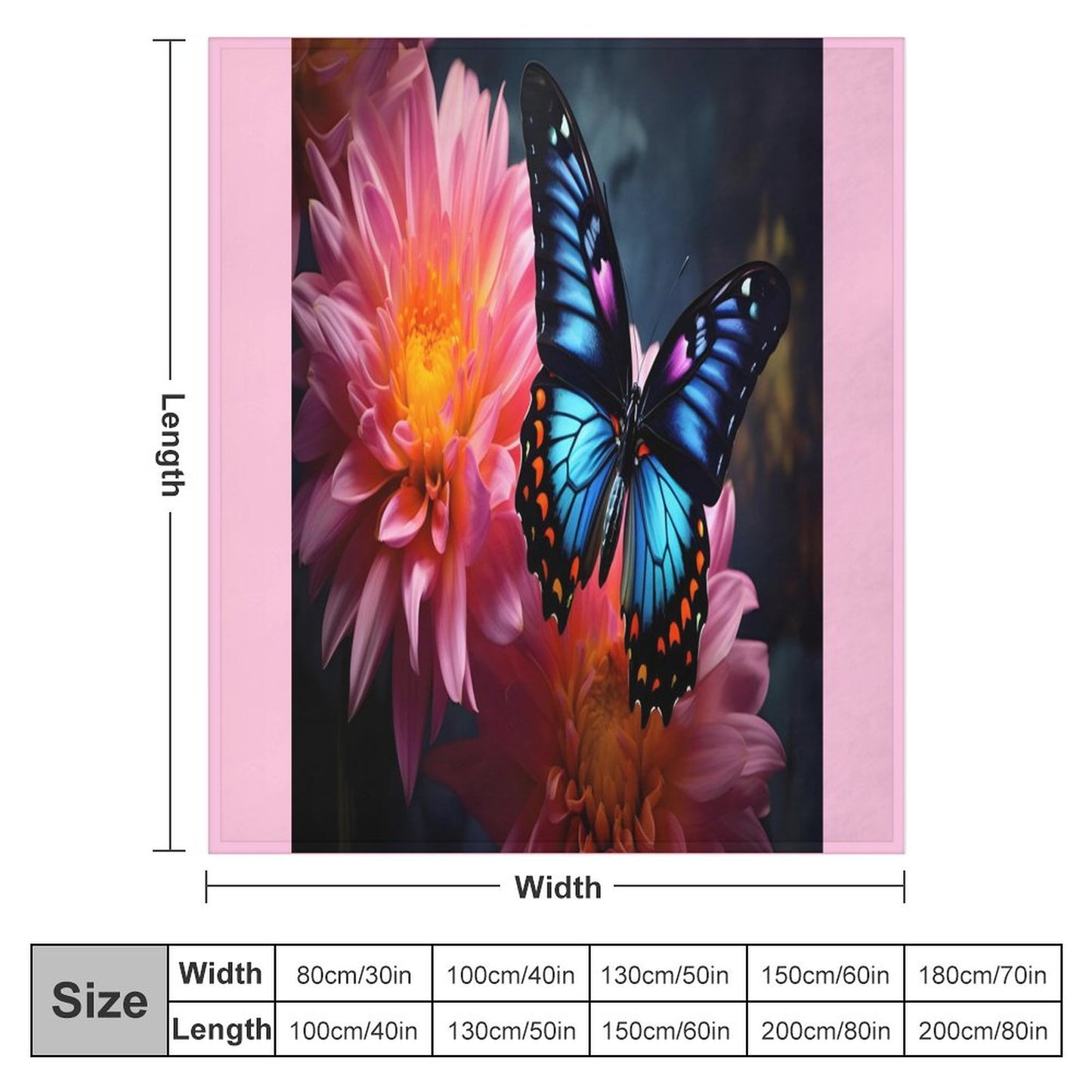 BLUE BUTTERFLY 280gsm Flannel Blanket-70"x80" (Dual-sided Printing)
