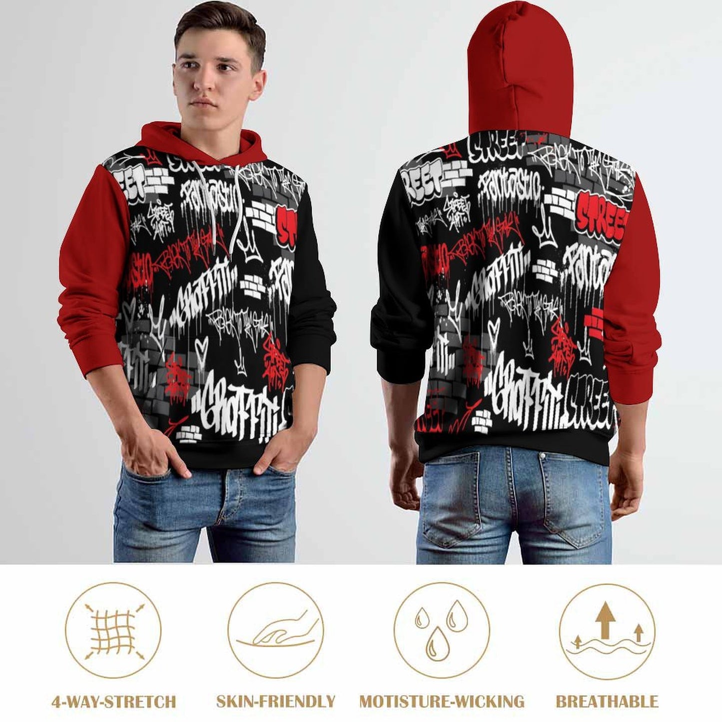 230gsm Men's Cool Hoodie with Double-layer Cap (All-Over Printing)