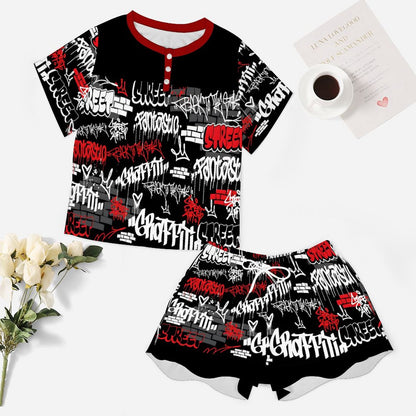 B/R/W GRAFFITI Short Sleeve Loungewear Set