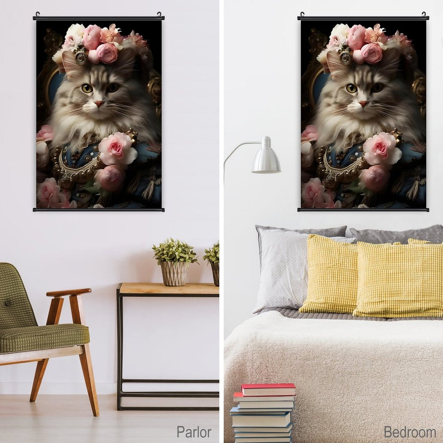 Canvas Hanging Poster with Scrolls-16"x24"/ 40x60cm-FLOWER CAT