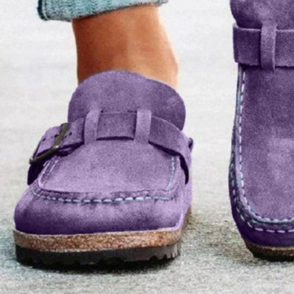 Round Toe Low Heel Buckle Loafers (khaki/black/purple/sage/caramel)