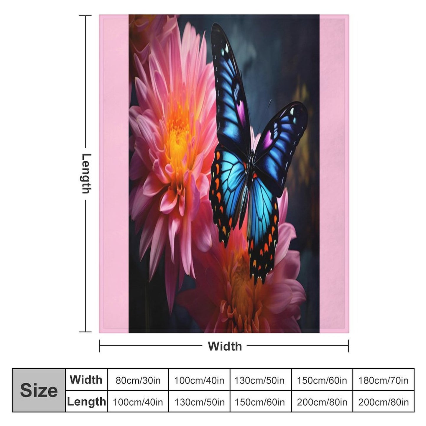 BLUE BUTTERFLY 280gsm Flannel Blanket-50"x60" (Dual-sided Printing)