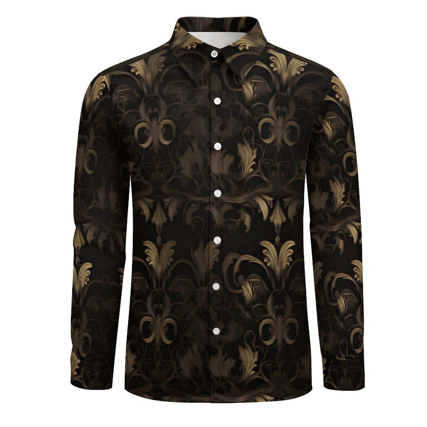 BLACK & GOLD ACCENT Men's Long Sleeve Shirt with Pocket-*XS-6XL