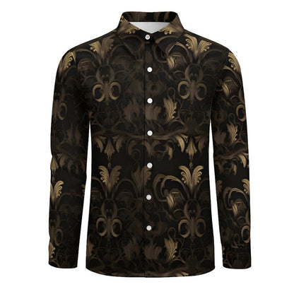 BLACK & GOLD ACCENT Men's Long Sleeve Shirt with Pocket-*XS-6XL