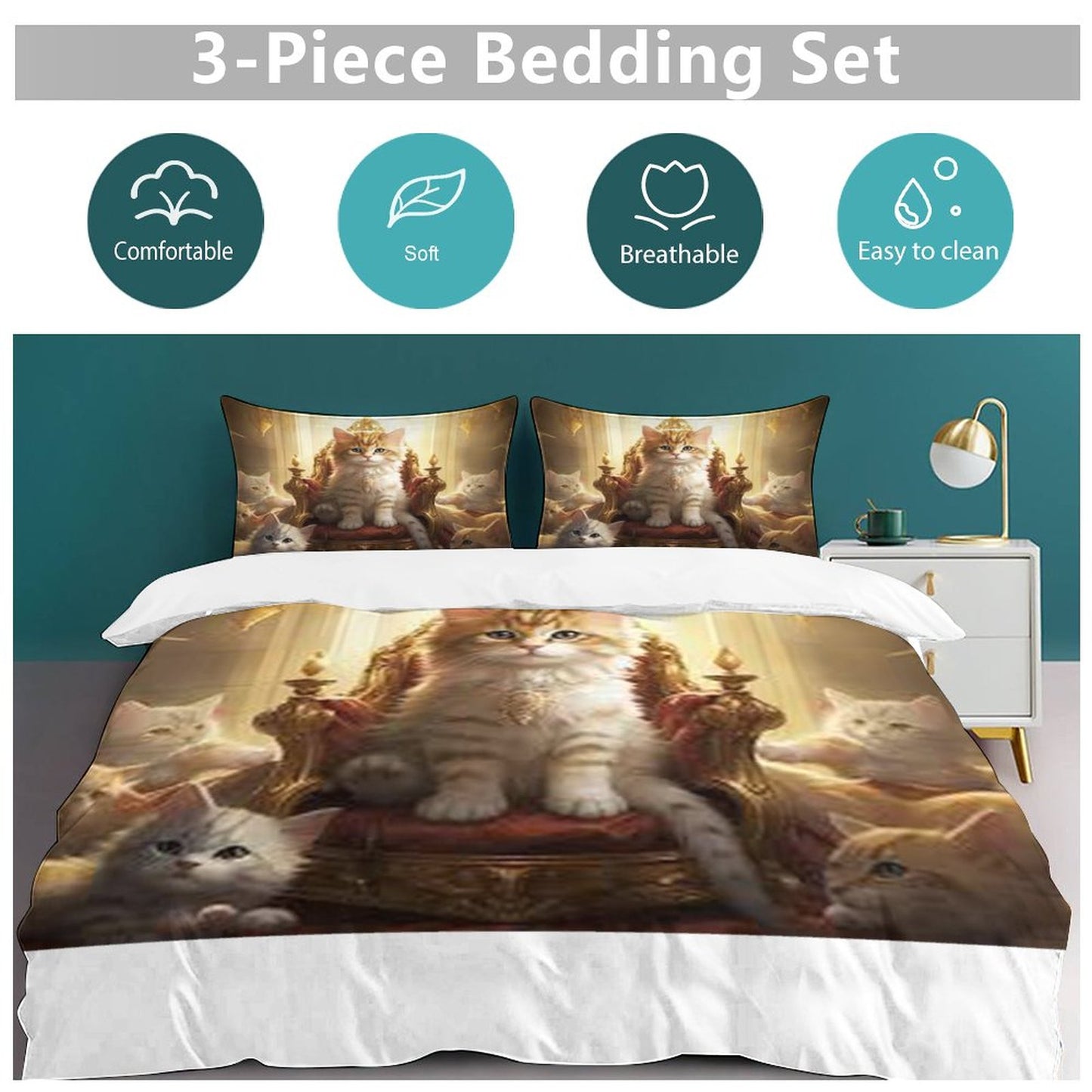 3-Piece Bedding Set-102"x90"/ 259x229cm (Dual-sided Printing)