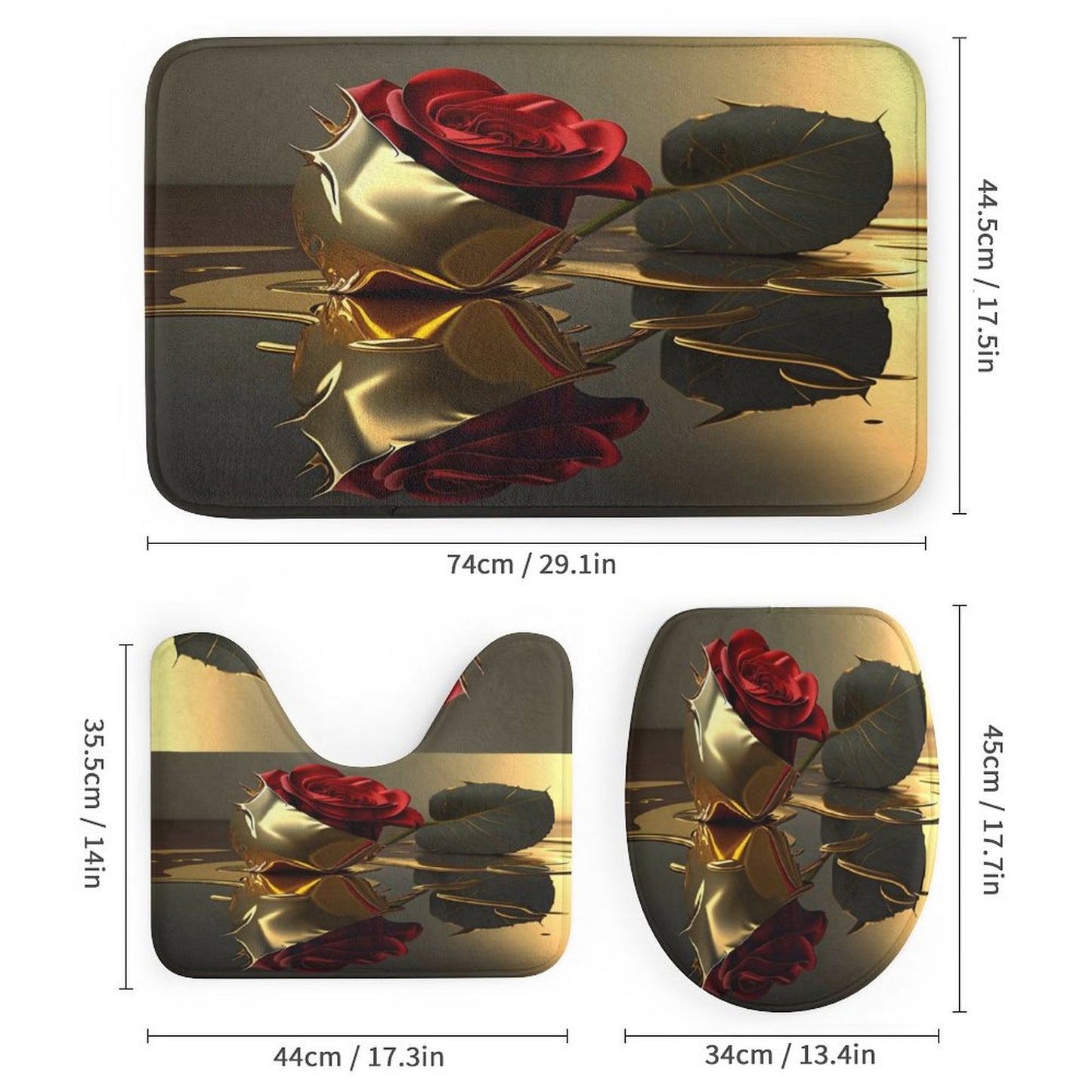 Shower Curtain Set with 3 Rugs