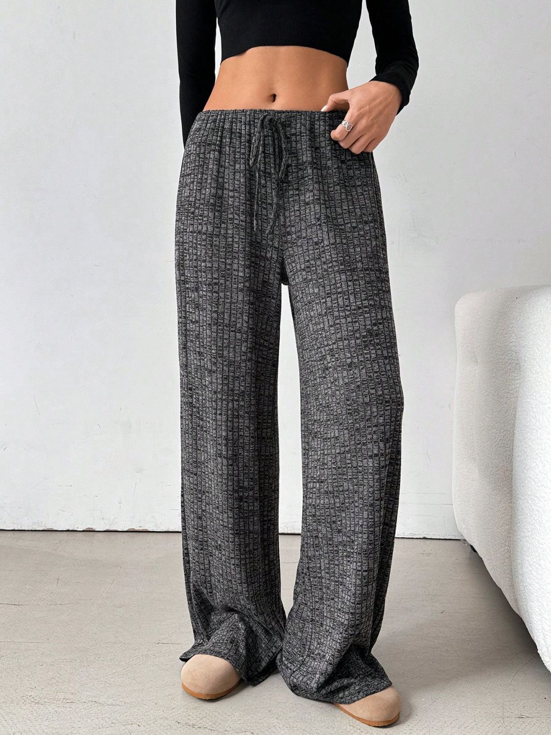 Tied Striped Wide Leg Pants (pink/grey/black/blue/taupe)-SMALL-2XL