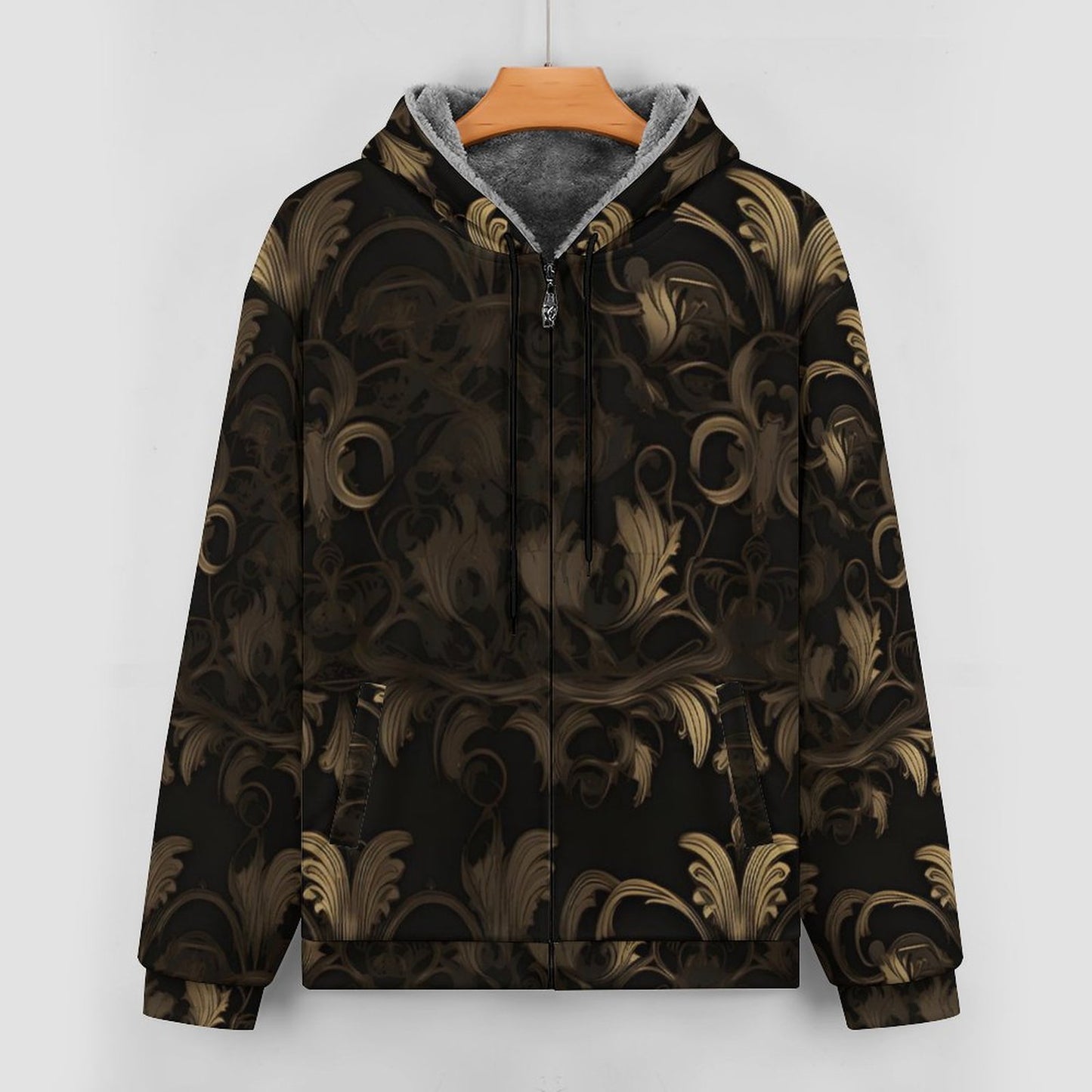 BLACK & GOLD ACCENT Zipper Plush Fur Jacket-SMALL-5XL