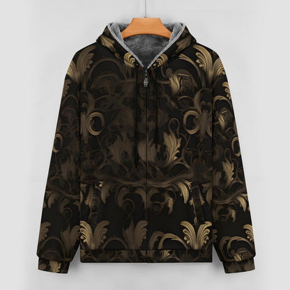 BLACK & GOLD ACCENT Zipper Plush Fur Jacket-SMALL-5XL