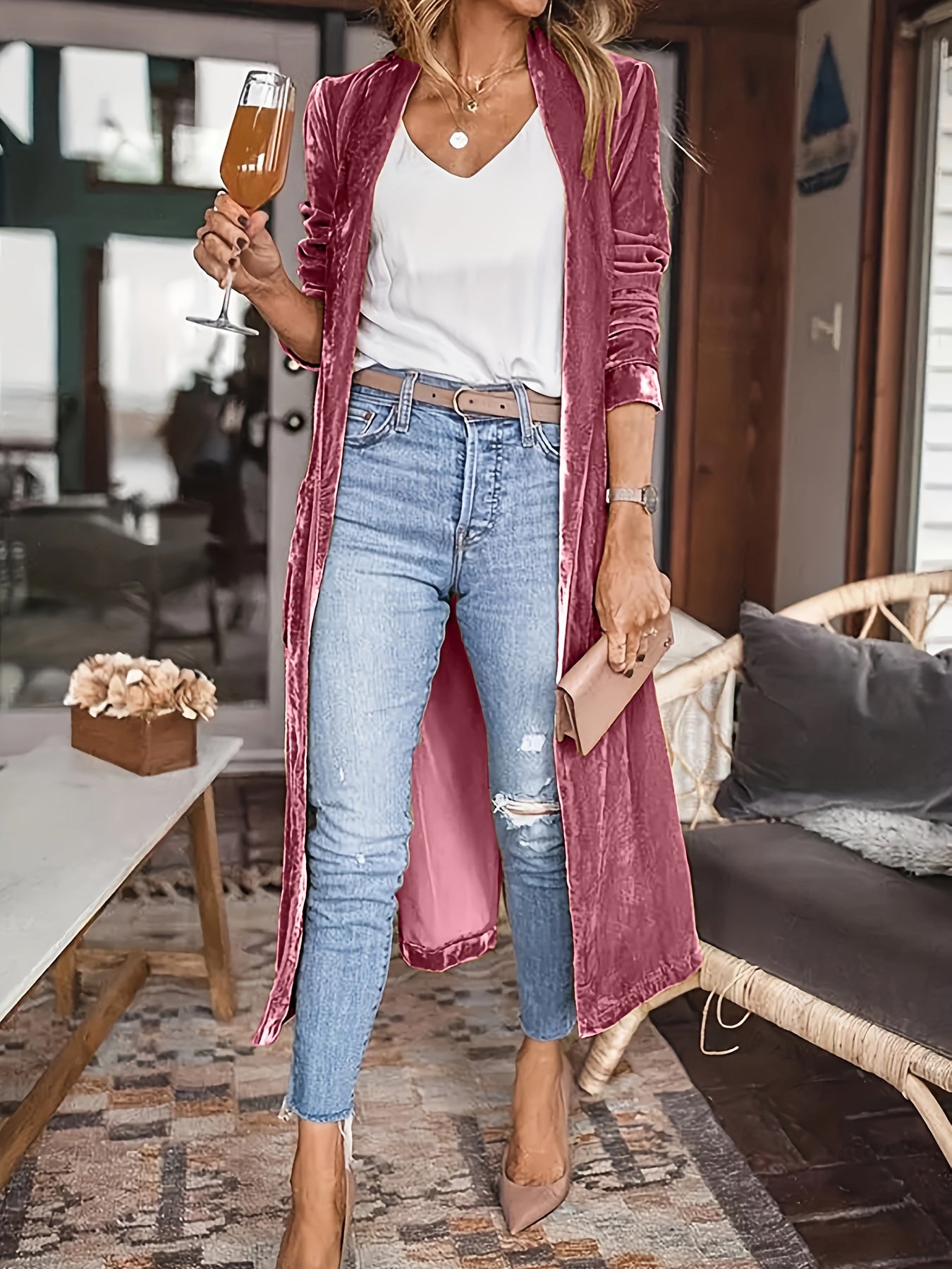 Velvety Open Front Long Sleeve Coat (many colors)-SMALL-2XL
