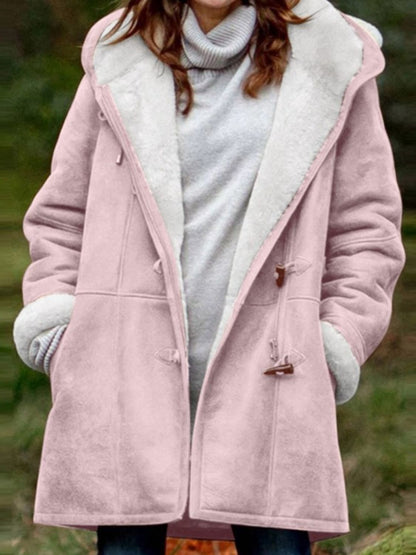 Full Size Pocketed Long Sleeve Hooded Toggle Jacket (many colors) -*SMALL-5XL