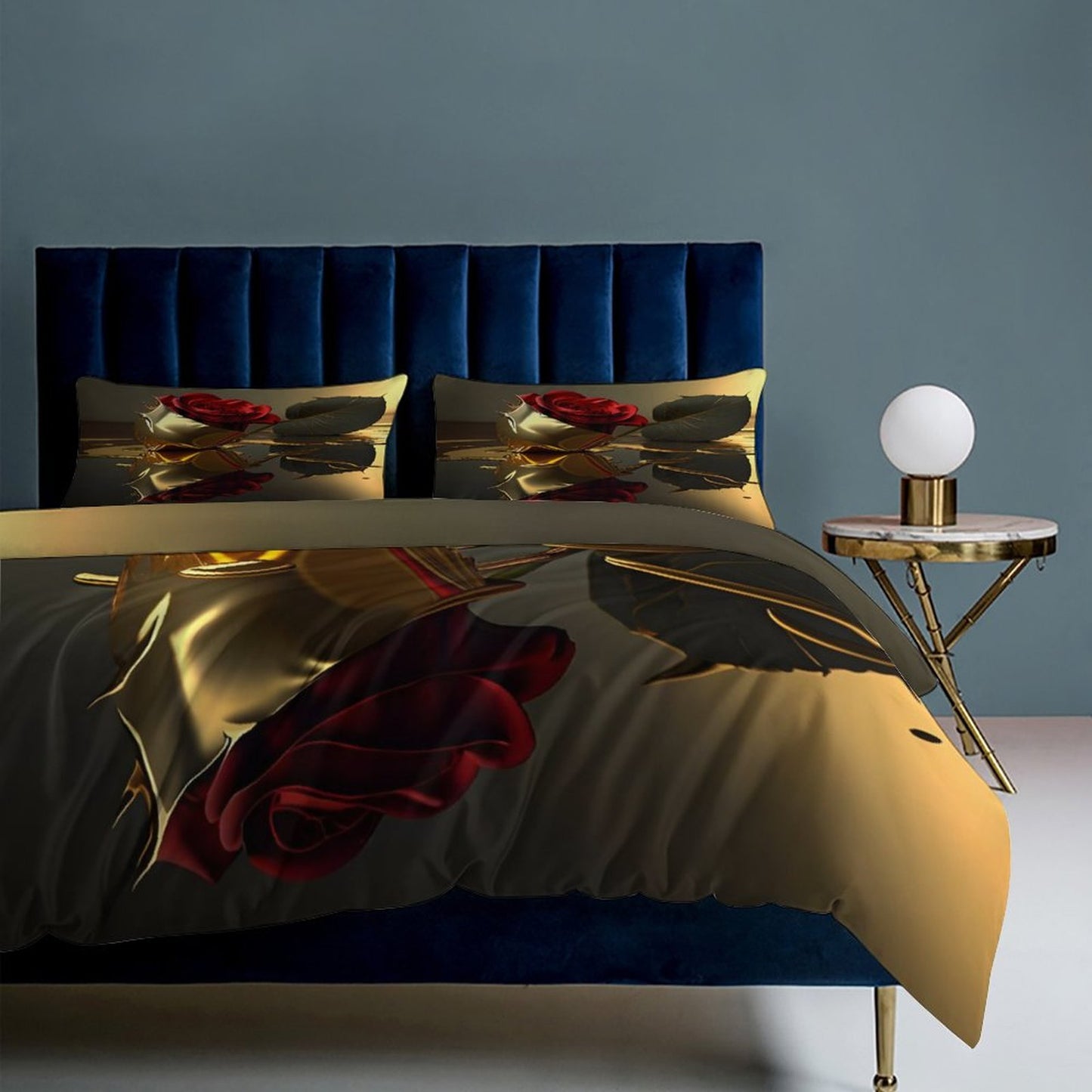 ROSE IN GOLD 3-Piece Bedding Set-102"x90"/ 259x229cm (Dual-sided Printing)