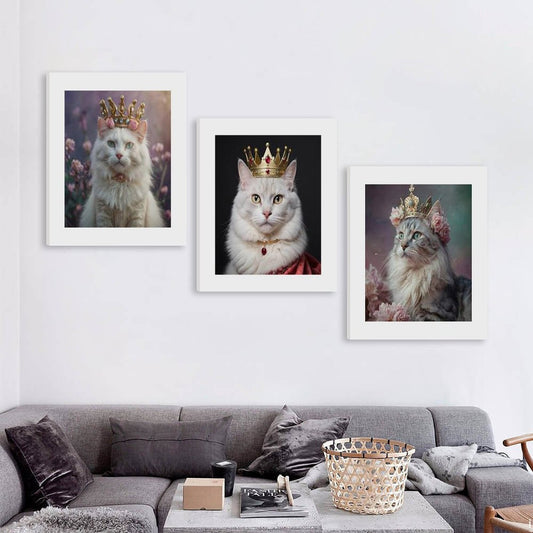 Vertical Multicolor Framed Wall Art-4:5 Aspect Ratio-QUEEN WHITE CATS