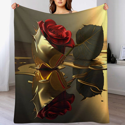 ROSE IN GOLD Flannel Blanket-50"x60" (Dual-sided Printing)