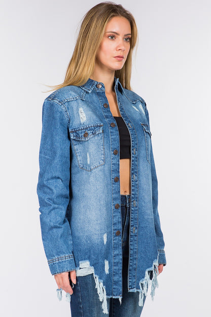 American Bazi Distressed Frayed Hem Denim Jacket (S/M/L)