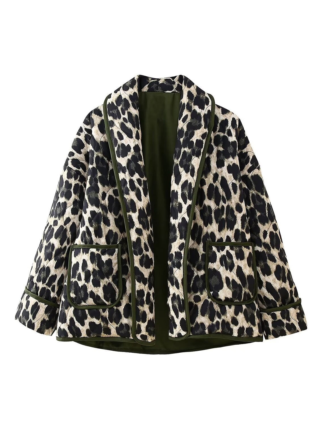 Leopard Open Front Long Sleeve Coat (leopard/black)-S/M/L