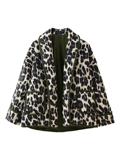 Leopard Open Front Long Sleeve Coat (leopard/black)-S/M/L