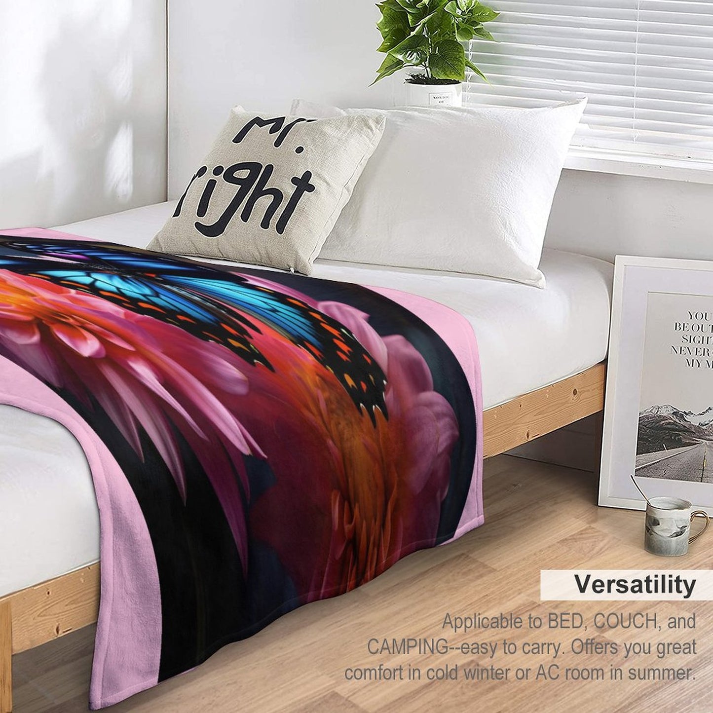 BLUE BUTTERFLY 280gsm Flannel Blanket-70"x80" (Dual-sided Printing)