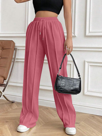 Drawstring Elastic Waist Pants with Pockets (white/black/grey/brown/dusty pink)-XS-2XL