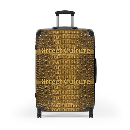 STREET CULTURE GOLD ALLIGATOR Print Suitcase (with lock/4 double swivel wheels/inner pockets)-SMALL/MEDIUM/LARGE