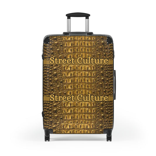 STREET CULTURE GOLD ALLIGATOR Print Suitcase (with lock/4 double swivel wheels/inner pockets)-SMALL/MEDIUM/LARGE