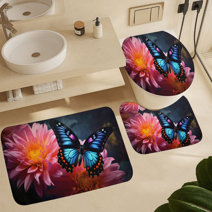BLUE BUTTERFLY Coral Velvet Restroom Rug Set of 3-19.7"x31.5"/50x80cm