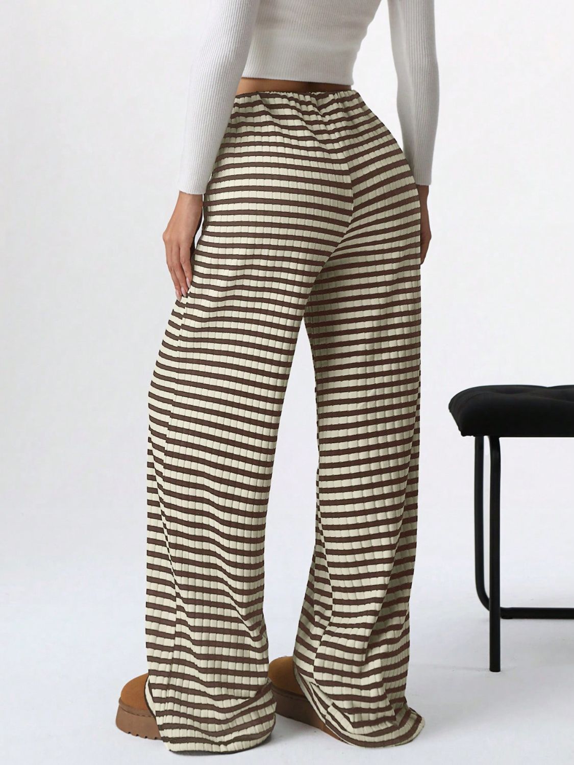 Tied Striped Wide Leg Pants (pink/grey/black/blue/taupe)-SMALL-2XL