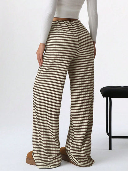 Tied Striped Wide Leg Pants (pink/grey/black/blue/taupe)-SMALL-2XL