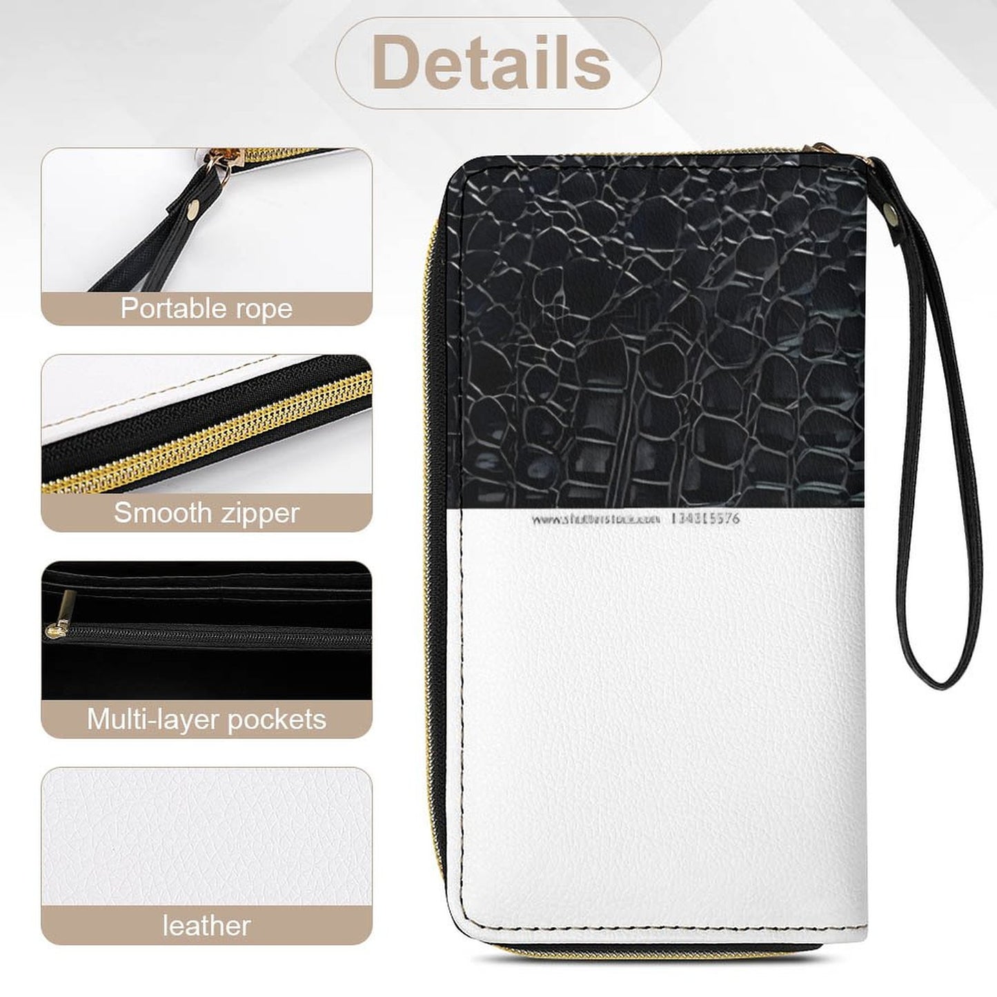 Leather Wallet with Wristlet Strap (2 Pictures on 2 Sides)