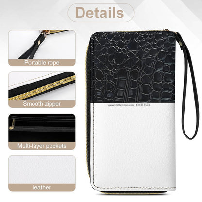 Leather Wallet with Wristlet Strap (2 Pictures on 2 Sides)