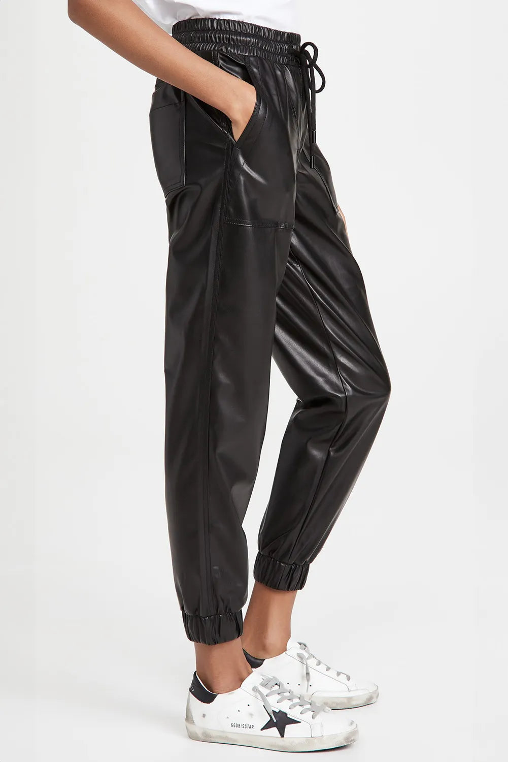 Drawstring PU Leather Pants with Pockets-SMALL-XL