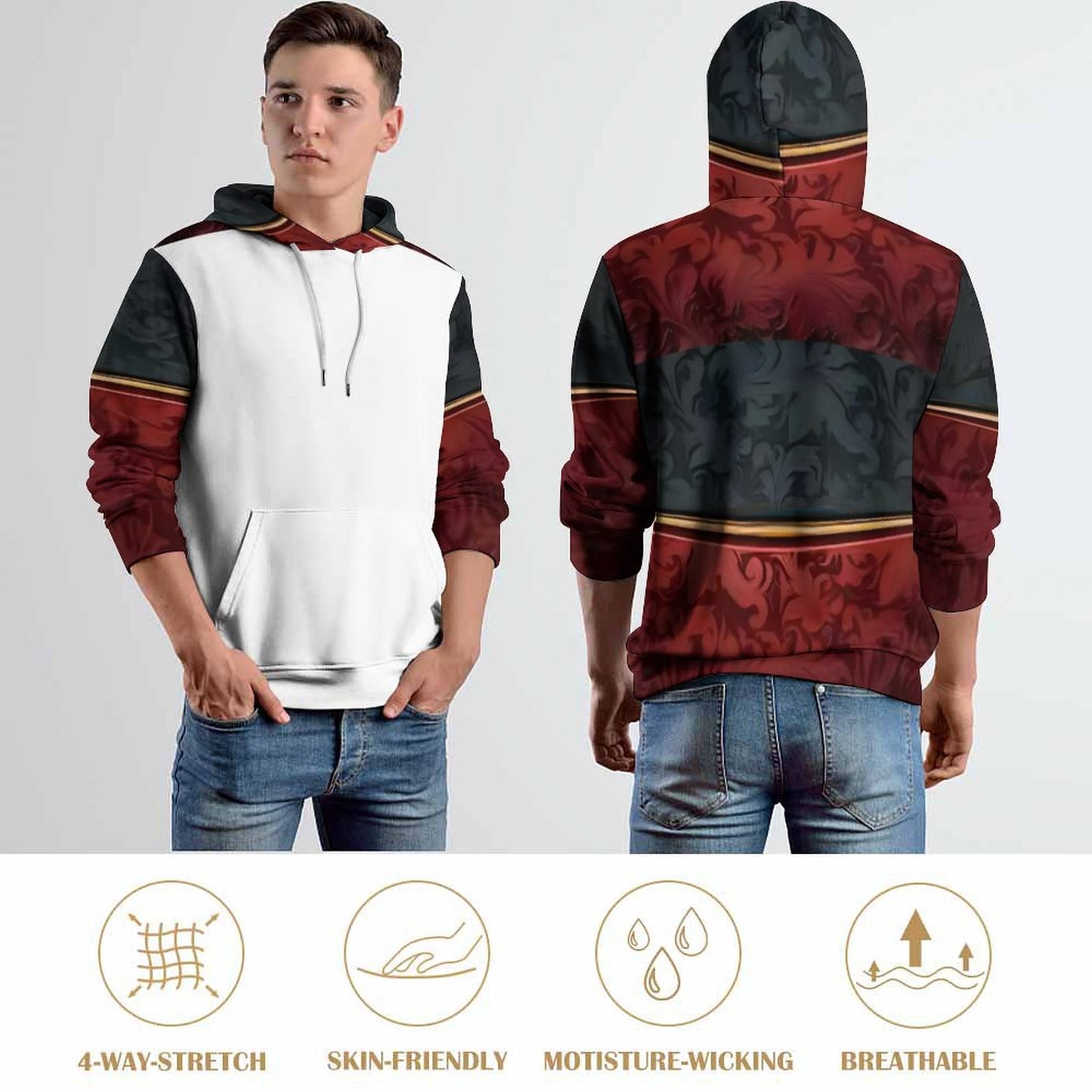 230gsm Men's Cool Hoodie with Double-layer Cap (All-Over Printing)