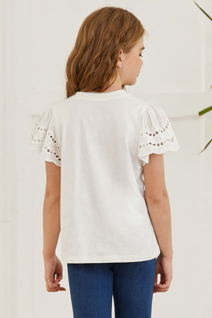 Round Neck Flutter Sleeve T-Shirt (white/black/blue/lt. green)-SMALL-3XL