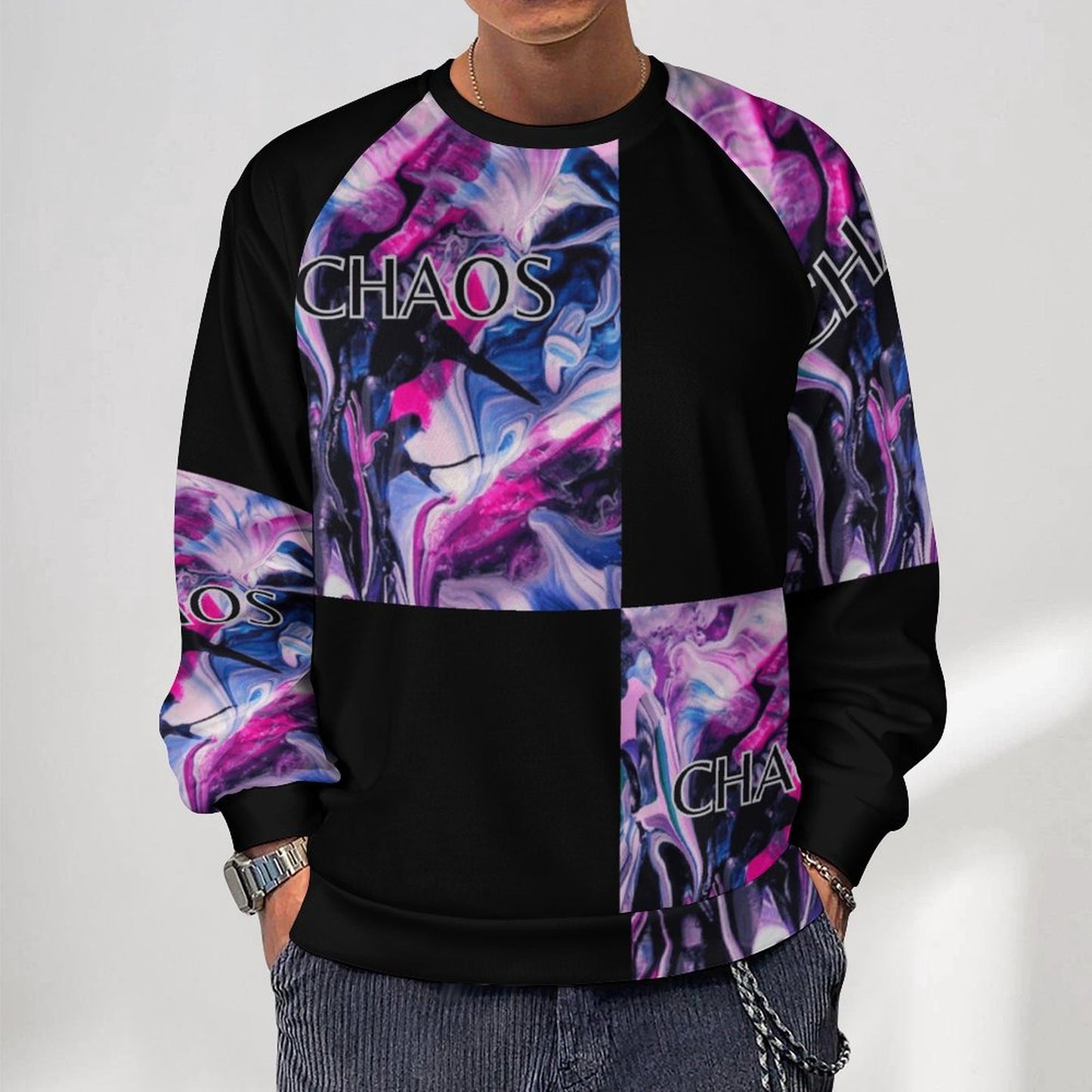 CHAOS Men's Crewneck Raglan Sweatshirt-SMALL-5XL