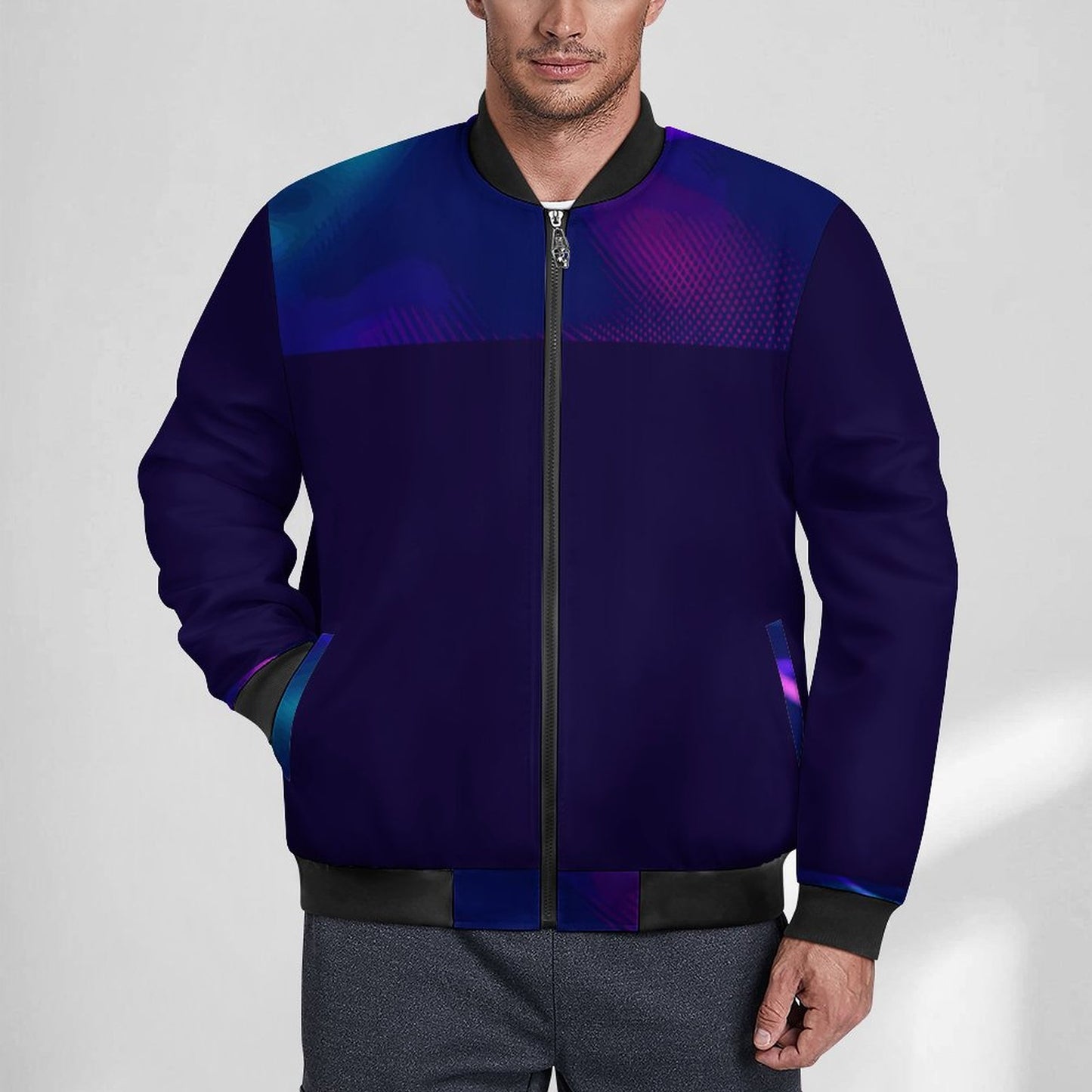 MULTICOLOR  Zipper Bomber Jacket-SMALL-5XL