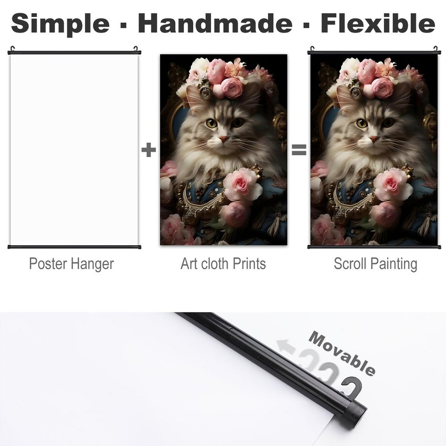 Canvas Hanging Poster with Scrolls-16"x24"/ 40x60cm-FLOWER CAT