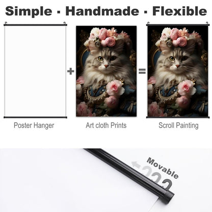 Canvas Hanging Poster with Scrolls-16"x24"/ 40x60cm-FLOWER CAT