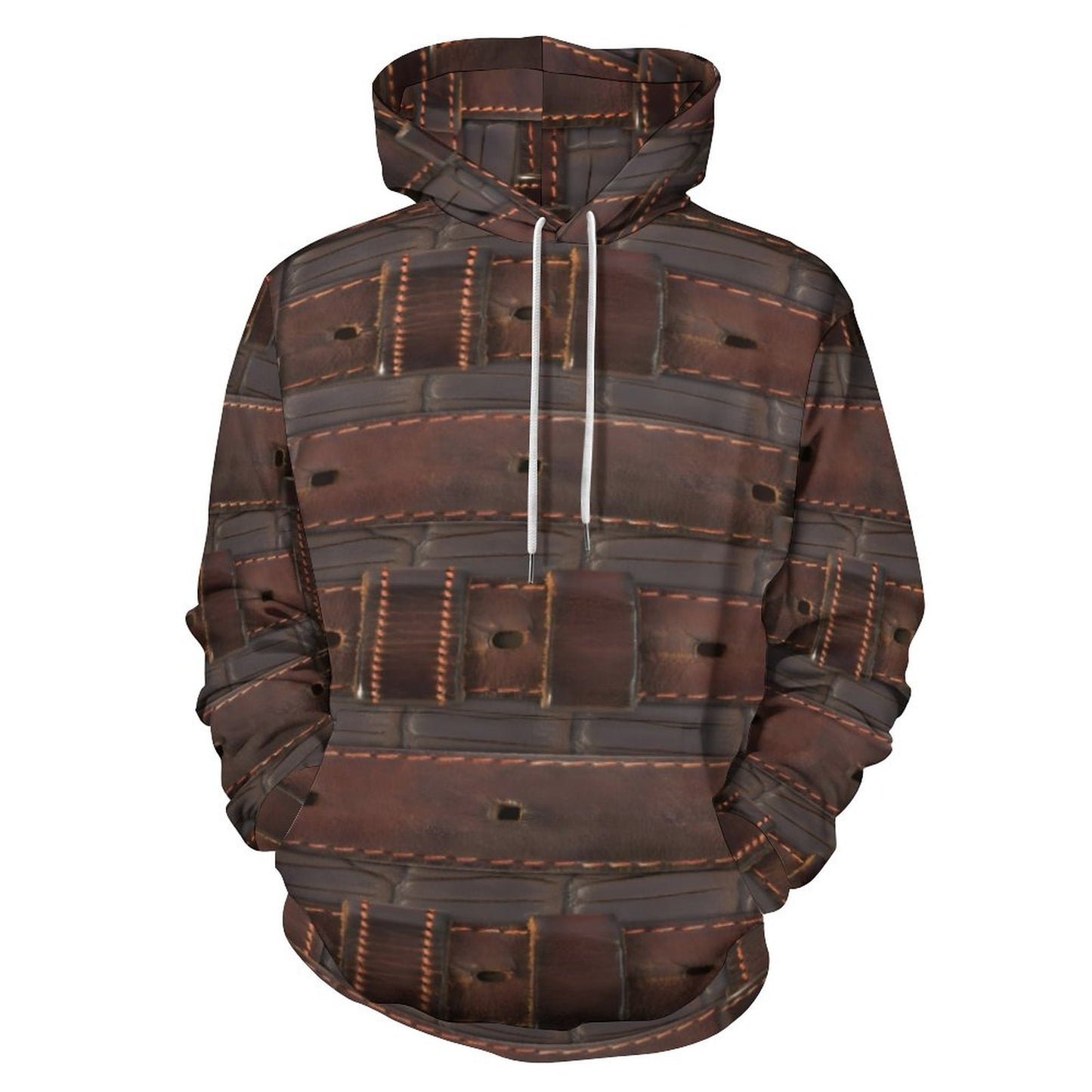 RUGGED LEATHER BUCKLE Print Hoodie for Women with Double-layer Cap-SMALL-6XL