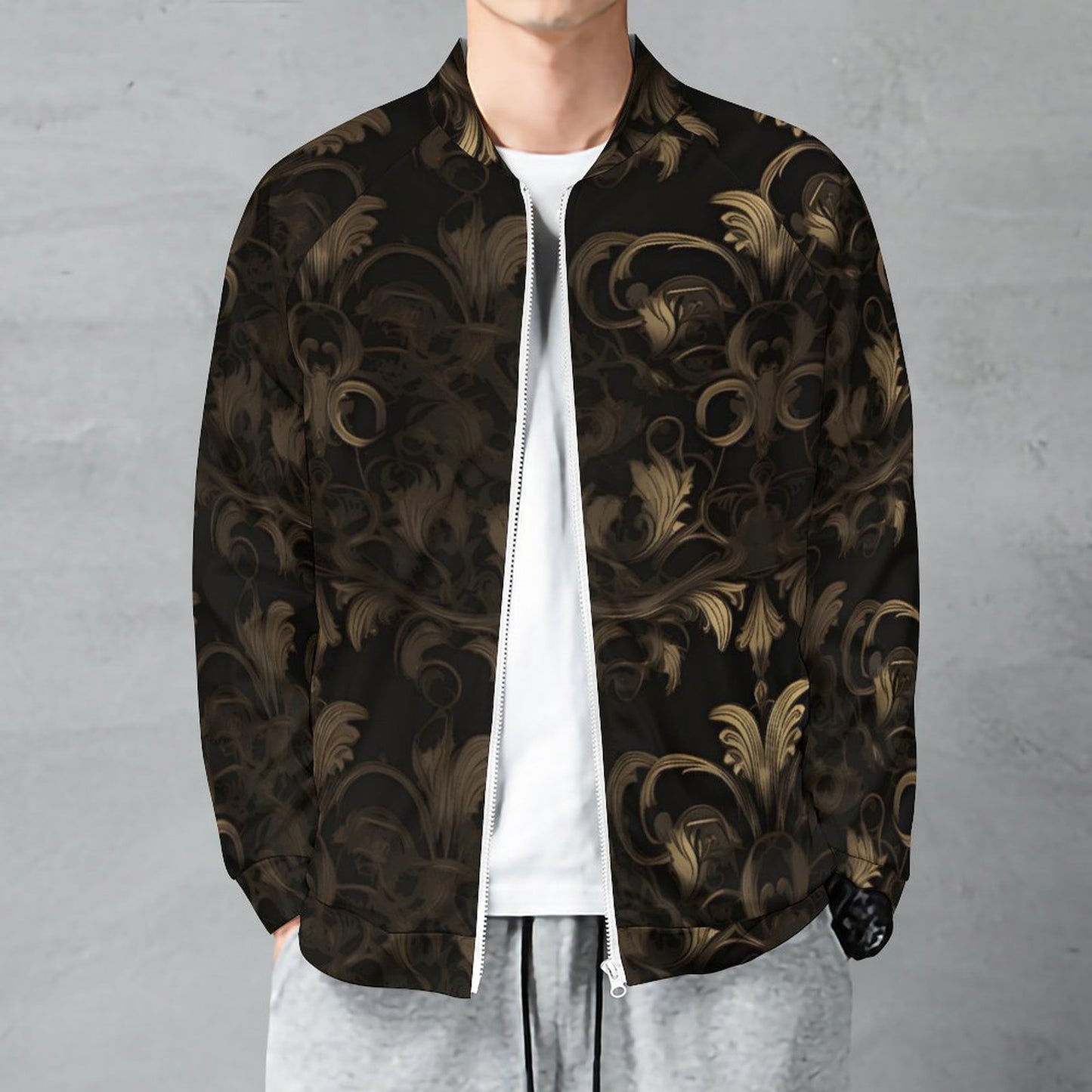 BLACK & GOLD ACCENT Raglan Zipper Jacket-SMALL-5XL