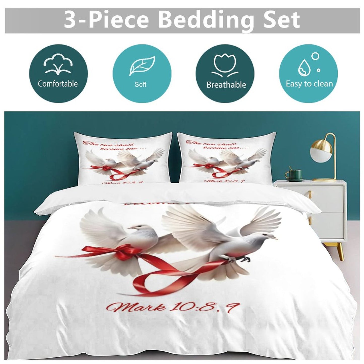 3-Piece Bedding Set-90"x90"/ 229x229cm (Dual-sided Printing)