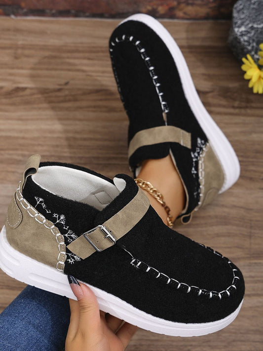 Contrast Round Toe Buckle Loafers (black/dusty blue/grey)