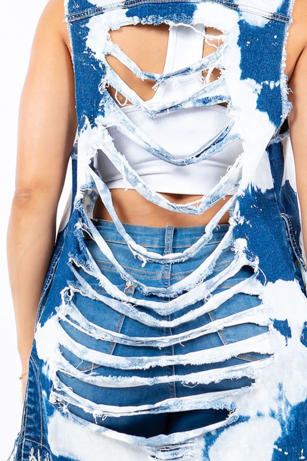 American Bazi Distressed Frayed Edge Longline Denim Vest (S/M/L)