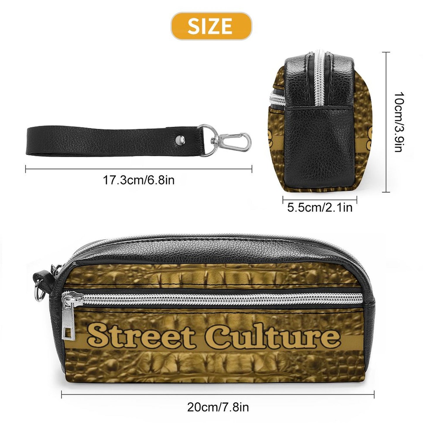STREET CULTURE Alligator Leather Toiletries/Cosmetic Bag (can be used as a pen/pencil pouch)