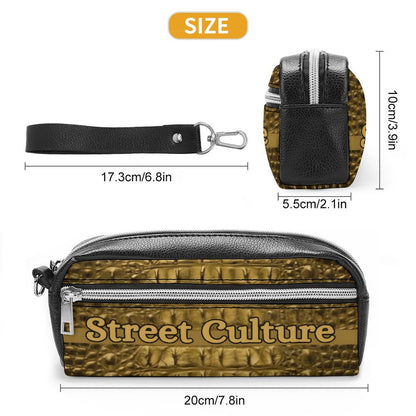 STREET CULTURE Alligator Leather Toiletries/Cosmetic Bag (can be used as a pen/pencil pouch)