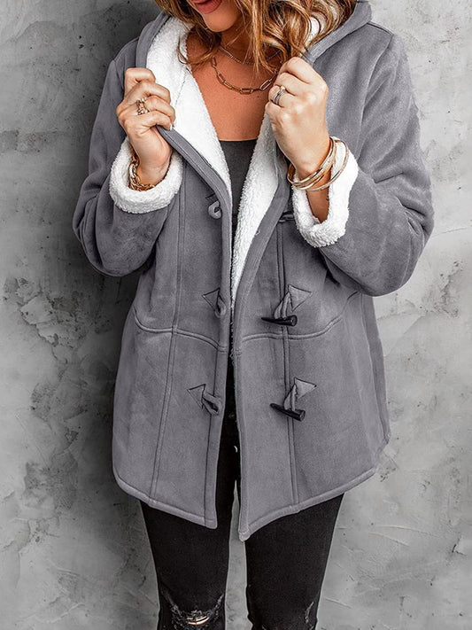 Full Size Pocketed Long Sleeve Hooded Toggle Jacket (many colors) -*SMALL-5XL