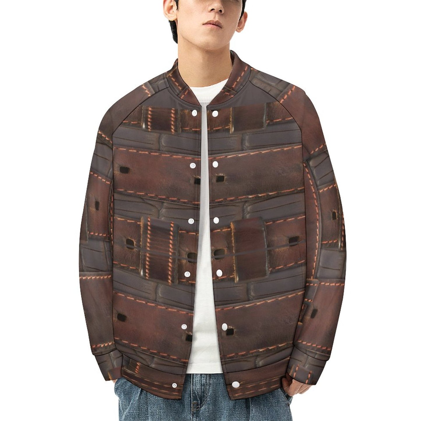 RUGGED LEATHER BUCKLE Print Men's Baseball Jacket-*2XS-6XL