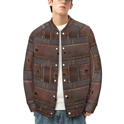 RUGGED LEATHER BUCKLE Print Men's Baseball Jacket-*2XS-6XL