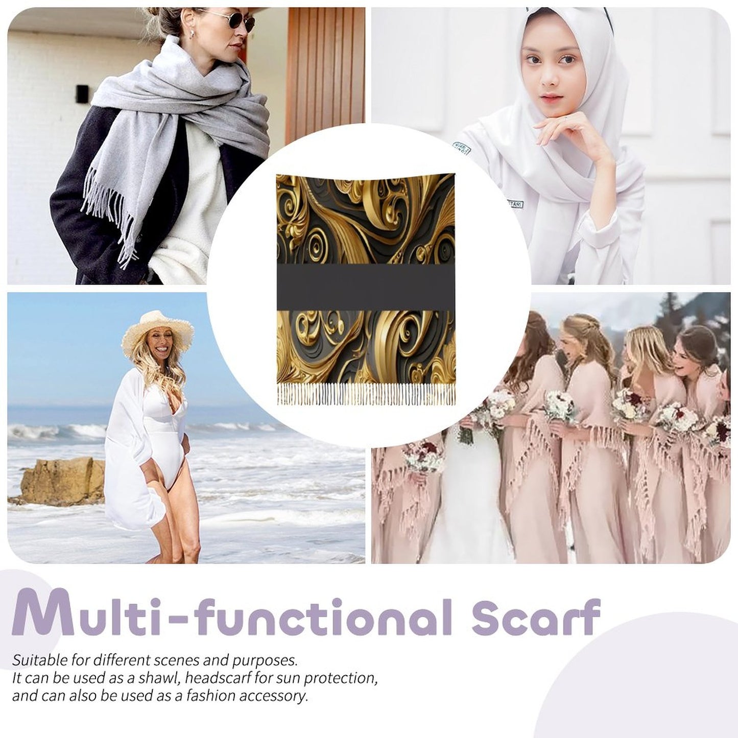 Cashmere-like Tassel Scarf (All-Over Printing)